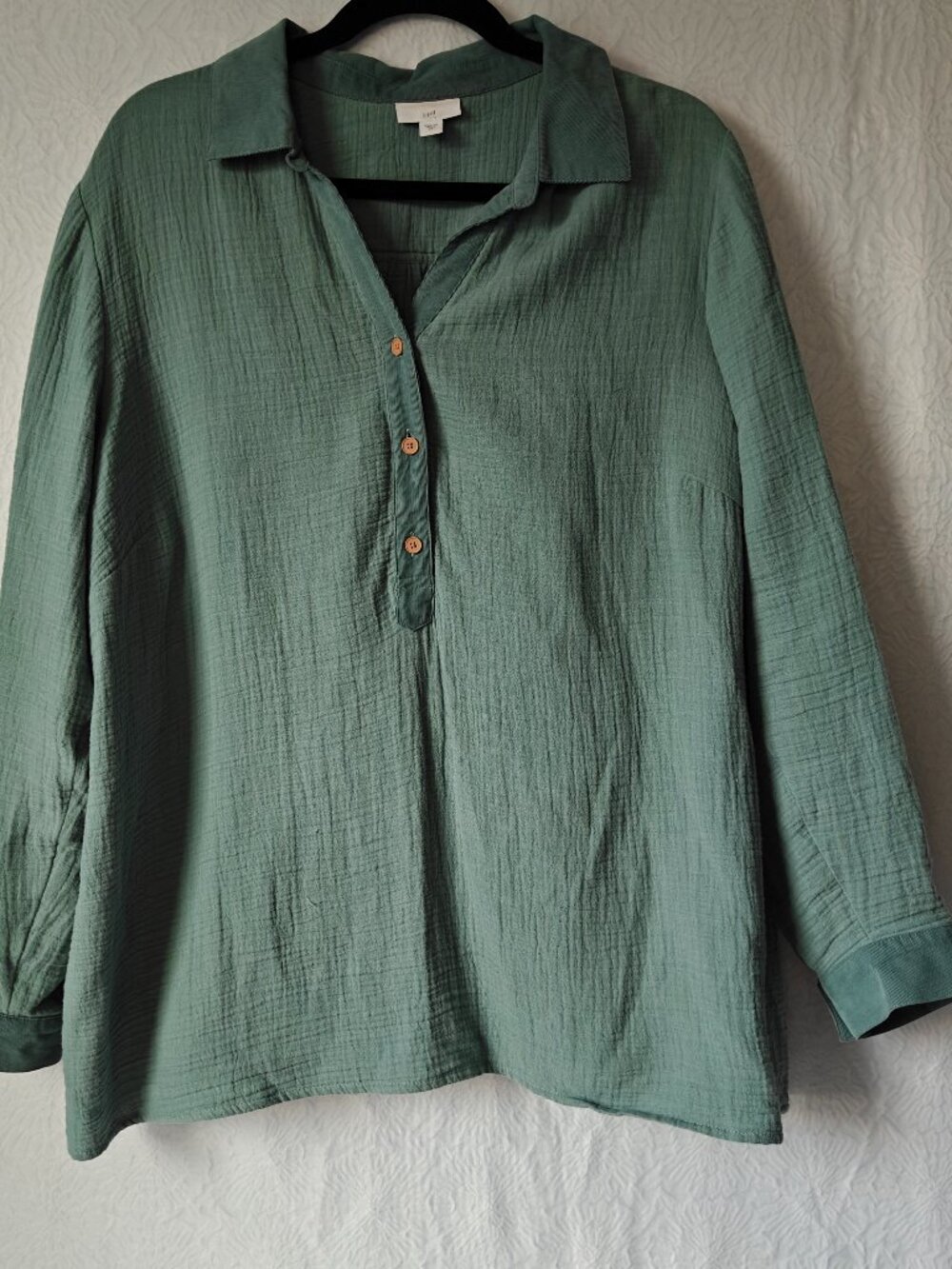 J. JILL Cotton Gauze Henley Popover Long Sleeve Blue Size 2X